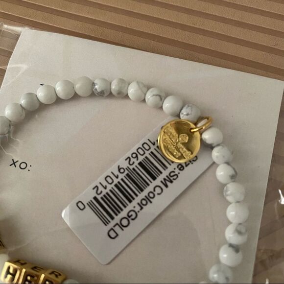Little Words Project Bracelet She Her Stretch Beaded Gold Marble Neutral Casual - Picture 5 of 6